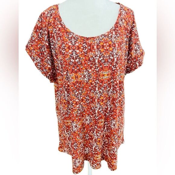 Lucky Brand patterned scoop neck short sleeve relaxed fit top, size S. - Picture 1 of 7